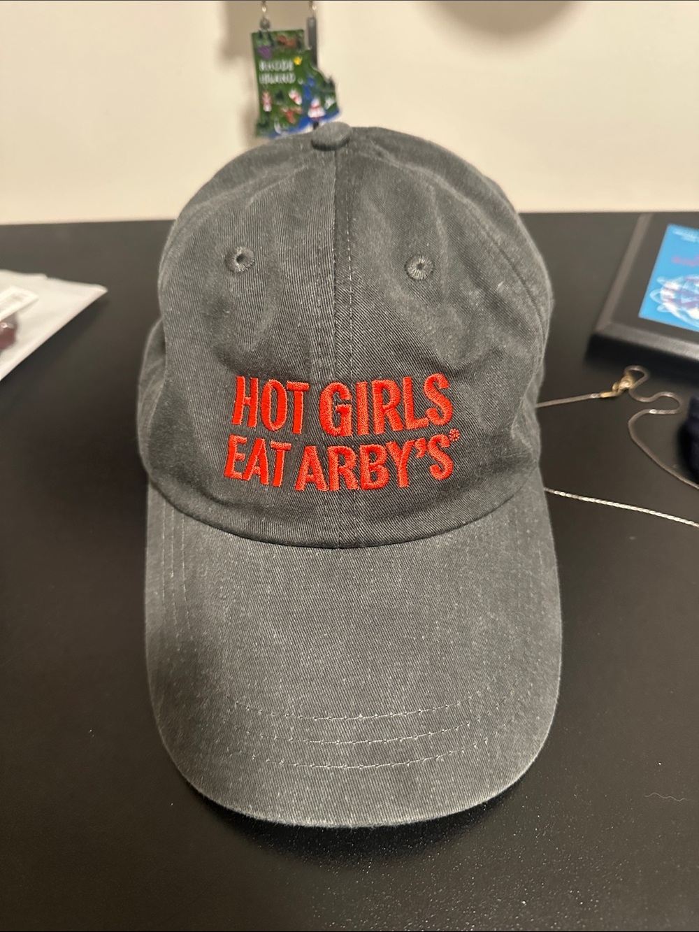 Adams Black Cap with Red Embroidered Slogan